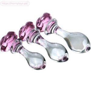 3 Pcs Pink Rose Glass Anal Plug Medium for Women